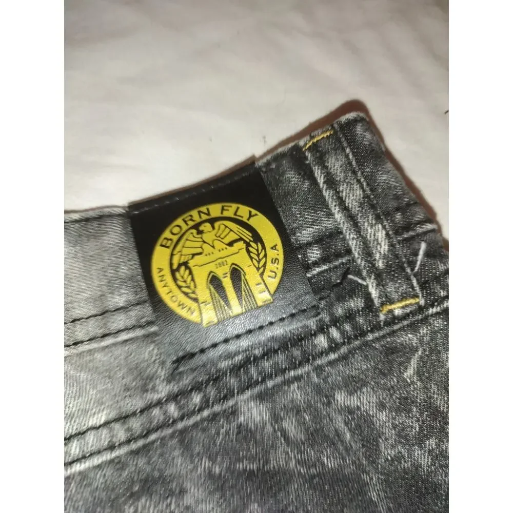 Men's Born Fly Black denim shorts size 40 Anytown Ripped Distressed